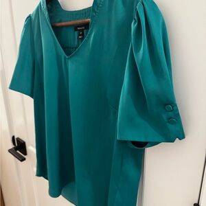 RW&CO. Teal Blouse with Buttoned Sleeves (Size small)